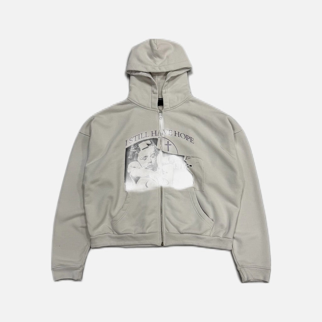 Enfants Riches Déprimés I Still Have Hope zip up hoodie in washed ivory white with purple