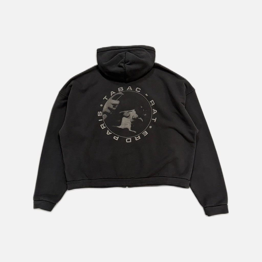 Enfants Riches Déprimés Tabac Rat zip up hoodie in washed grey and black, view 2