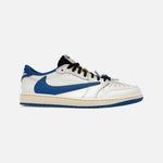 Load image into Gallery viewer, Travis Scott x Fragment Air Jordan 1 Low OG in white leather with navy reverse Swoosh and sail laces