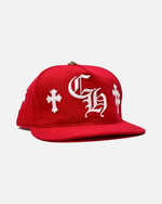 Load image into Gallery viewer, Chrome Hearts Leather Cross Patch CH Snapback Cap Red/White - angle