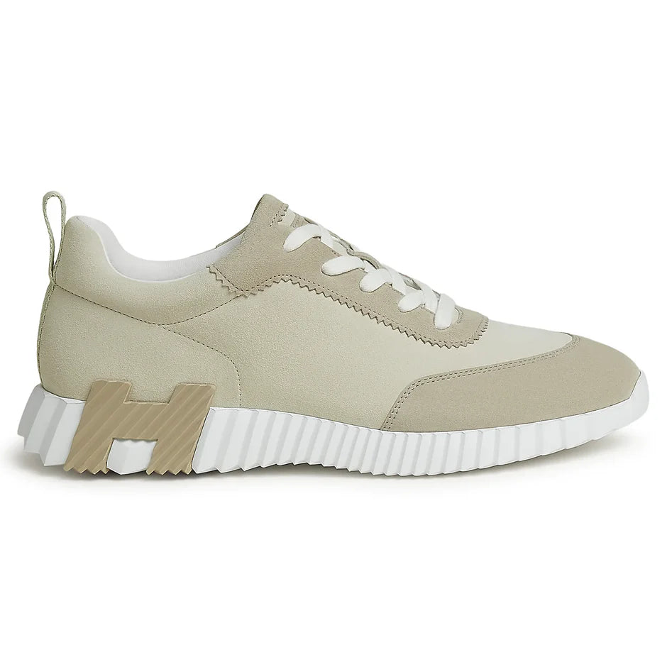 Hermès Bouncing Sneaker in Beige Glaise and Beige Esquisse calfskin and suede with white rubber sole