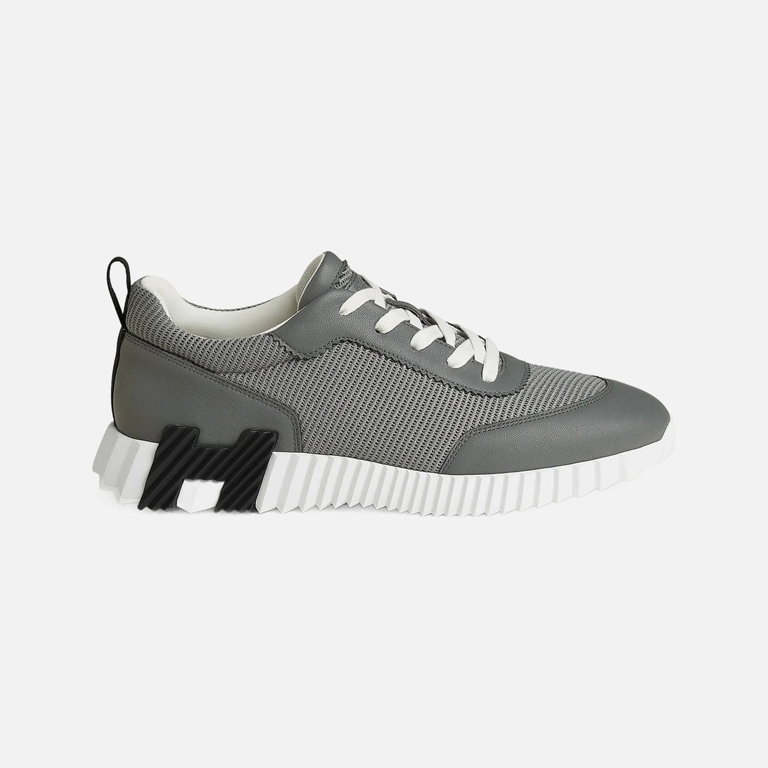 Hermès Bouncing sneaker in Osmium Grey suede goatskin and mesh with H en biais motif and white rubber sole