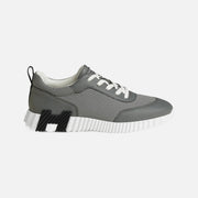 Hermès Bouncing sneaker in Osmium Grey suede goatskin and mesh with H en biais motif and white rubber sole