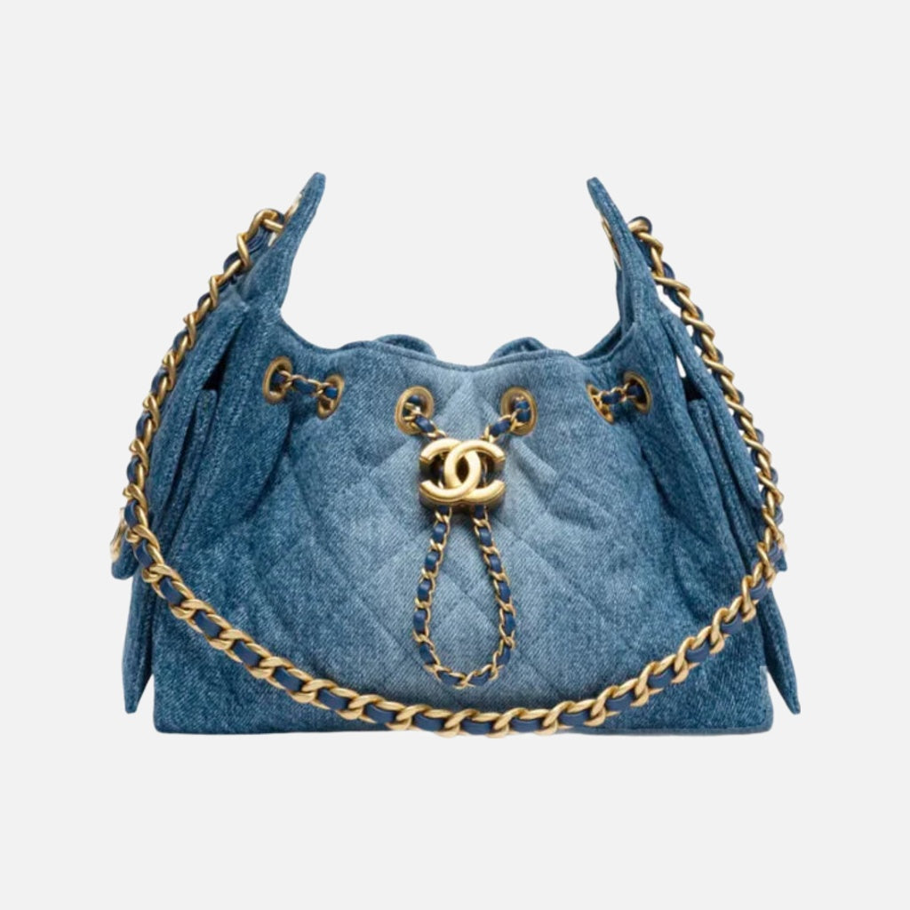 Chanel 25 Mini Handbag Washed Denim & Gold-Tone Metal Blue