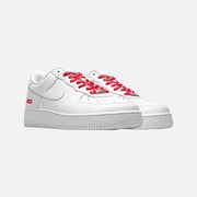 Nike x Supreme Air Force 1 Low Box Logo sneaker in white leather with red Supreme heel logo
