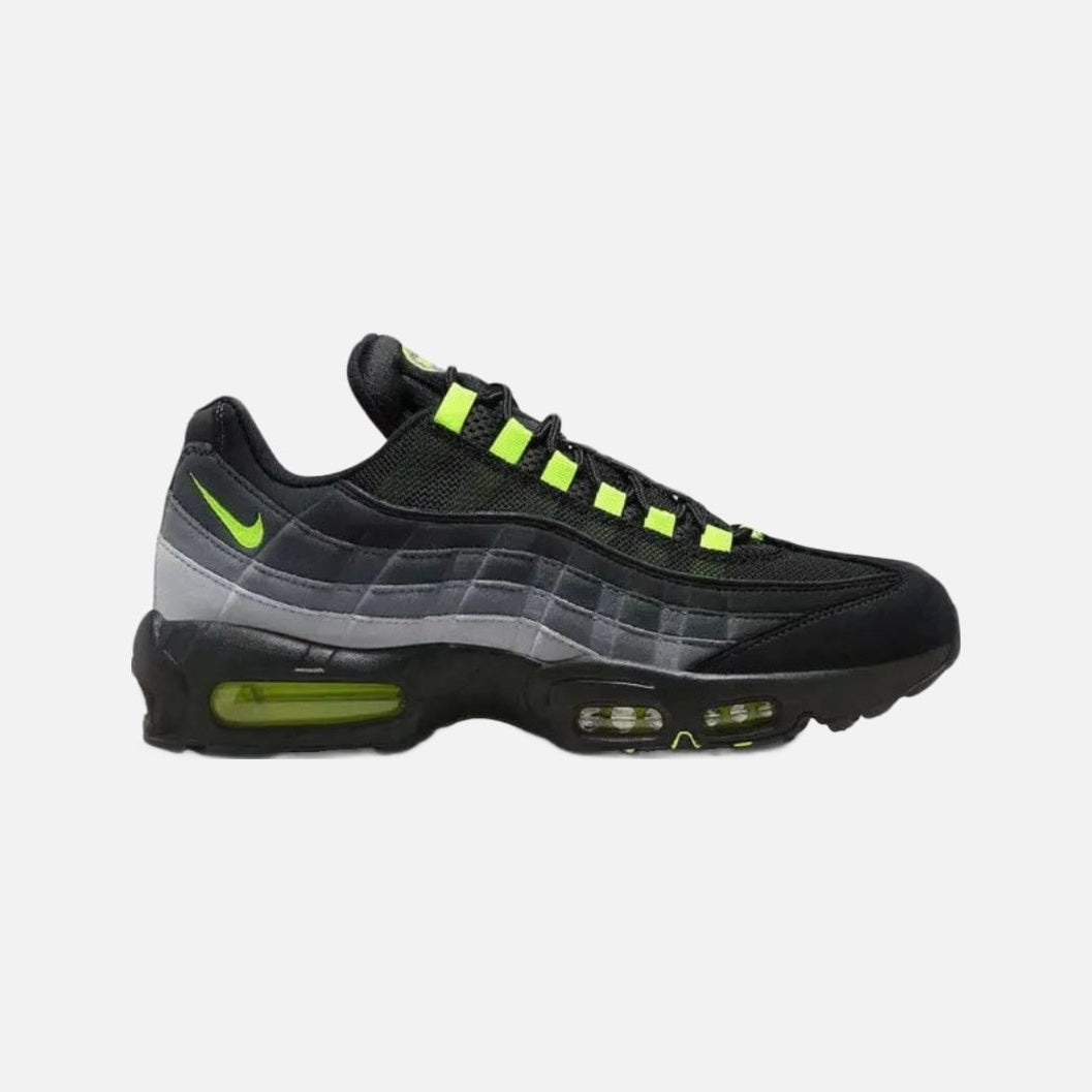 Nike Air Max 95 Black Neon sneakers with black netting, neon lace loops and reverse gradient sidewalls