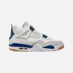 Load image into Gallery viewer, Nike SB x Air Jordan 4 Retro SP Navy sneaker in Summit White leather with grey suede toe and gum sole