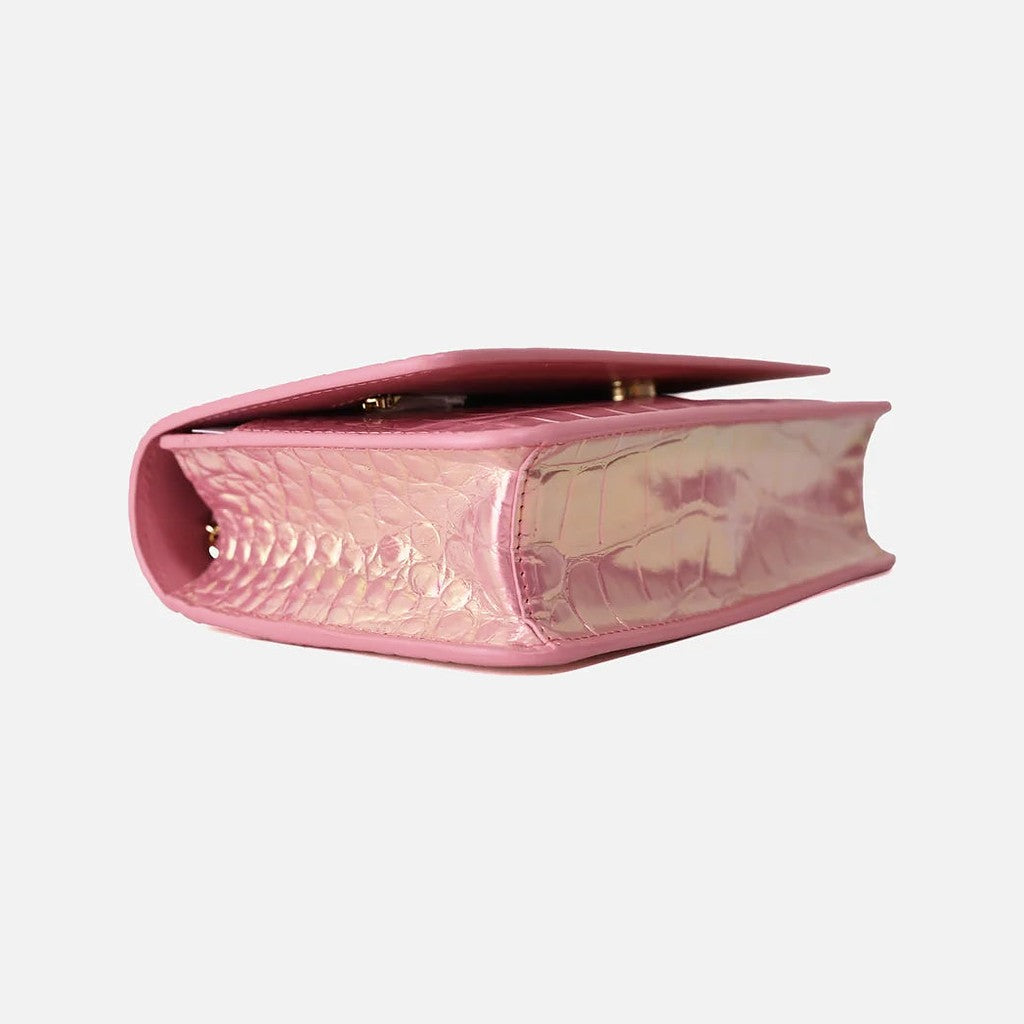 Chanel 26K Wallet on Chain in Pink Crocodile-Embossed Iridescent Calfskin with Gold Hardware, view 3