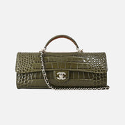 Chanel 26K Chain Clutch in Olive Crocodile-Embossed Calfskin Leather with Gold Hardware