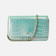 Chanel 26K Wallet on Chain in Turquoise Crocodile-Embossed Iridescent Calfskin with Gold Hardware