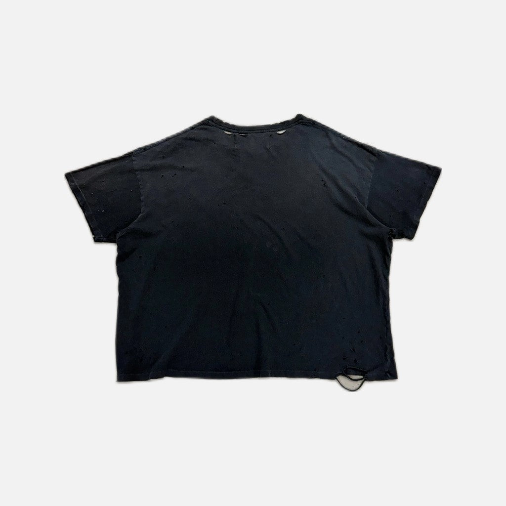 Paly Hollywood distressed cropped T-shirt in black and grey with Rolling Stones Mosquito Tongue graphic