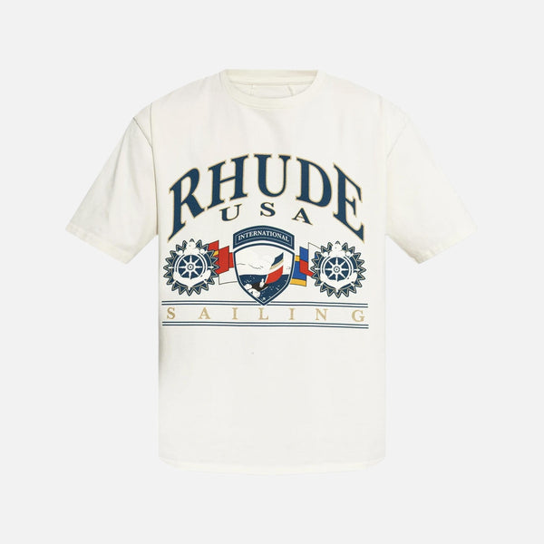 Rhude Usa Sailing Icon Tee In Vintage White/ BlackRhudeDPUS Designer Outlet8053298019089XSRhude Usa Sailing Icon Tee In Vintage White/ Black