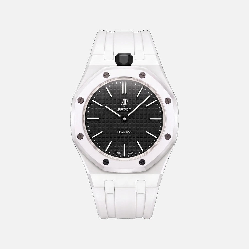 Wrist Strap for Swatch x Audemars Piguet Royal Pop Ocho Negro, Rubber / White