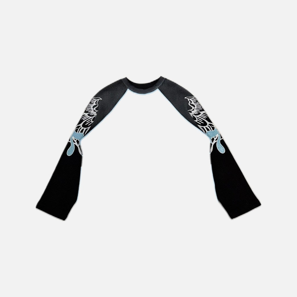 Satoshi Nakamoto 77 Racing waffle long sleeve T-shirt in blue and black