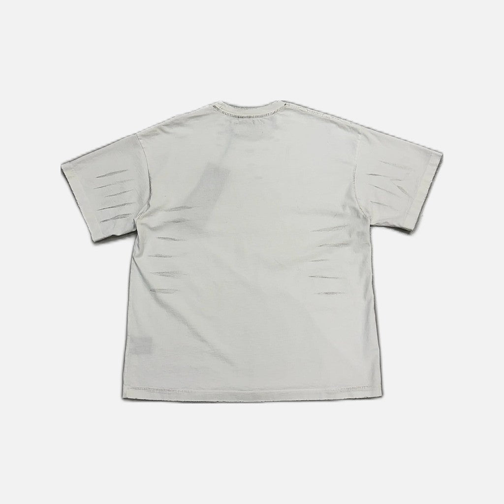 Satoshi Nakamoto distressed and bleached stencil t-shirt in white, view 2