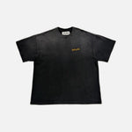 Load image into Gallery viewer, Satoshi Nakamoto distressed t-shirt in grey with yellow chainstitch detailing