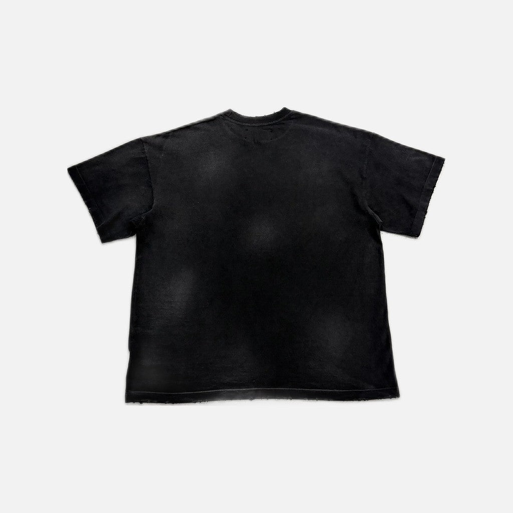 Satoshi Nakamoto distressed Don't Forget To Smile T-shirt in black/grey, view 2