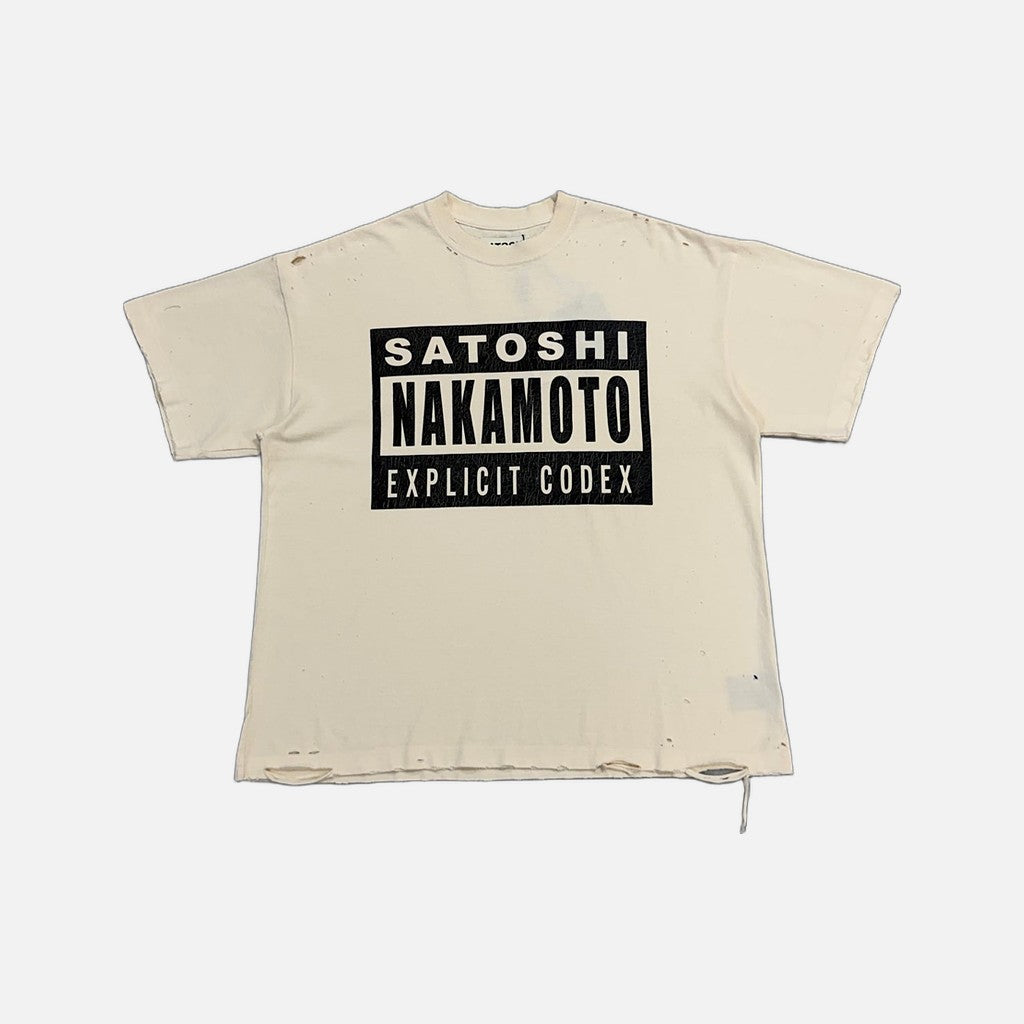 Satoshi Nakamoto Distressed Explicit T-shirt in cream