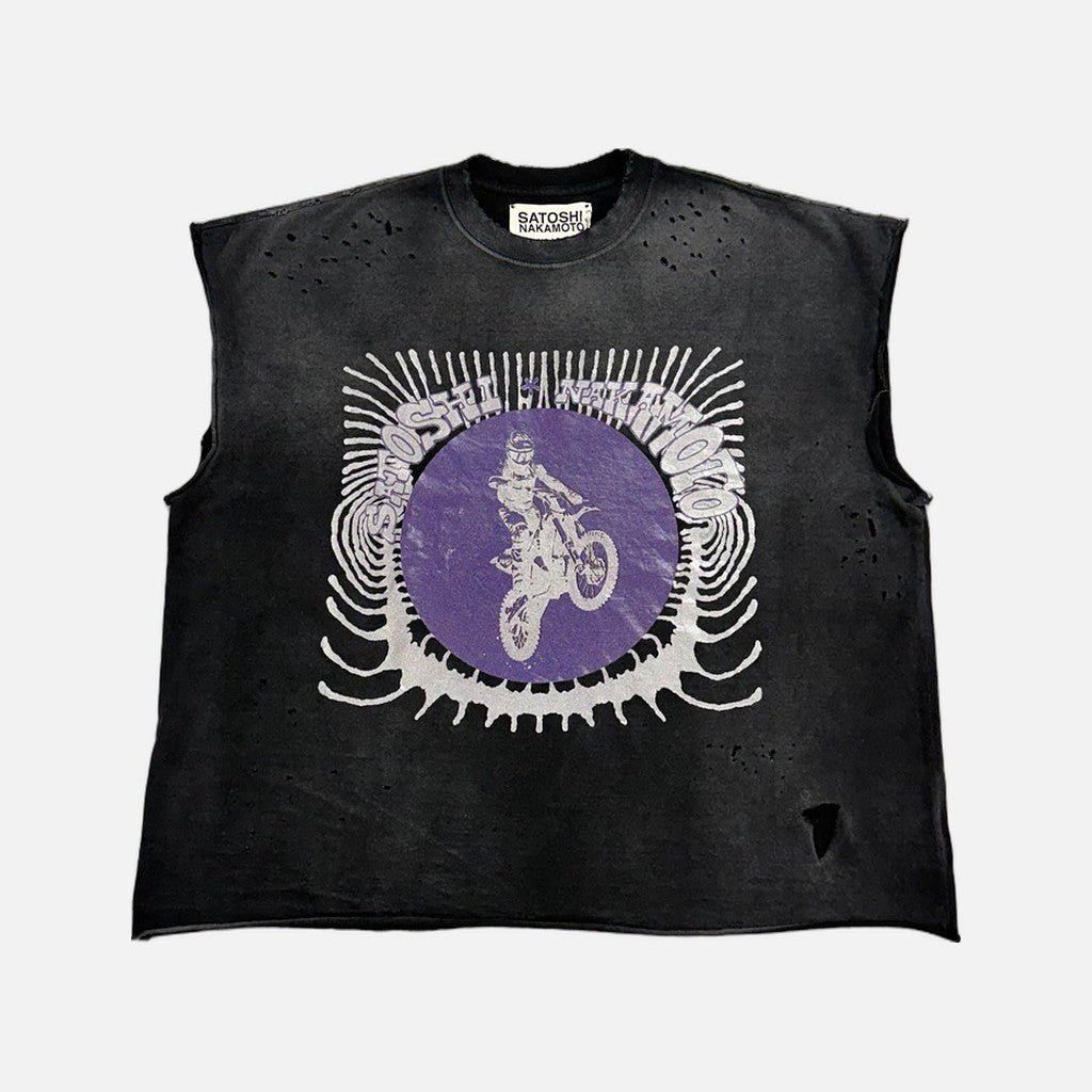 Satoshi Nakamoto Distressed Globe Of Death sleeveless T-shirt in black and purple