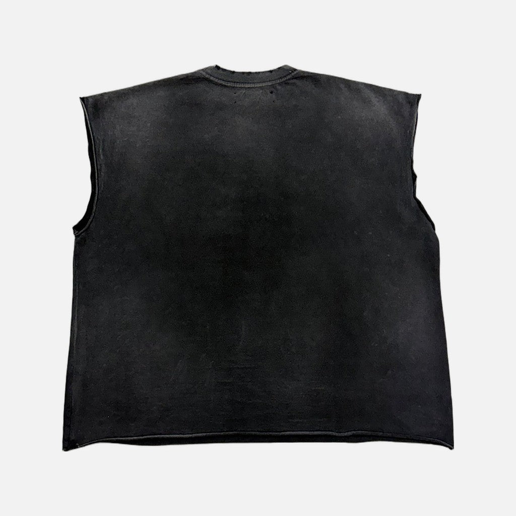 Satoshi Nakamoto Glass Half Full studded sleeveless T-shirt in black and yellow, view 2