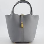 Load image into Gallery viewer, Hermès Picotin Lock 18 Bag in Gris Pantin Clemence Leather with Gold Hardware