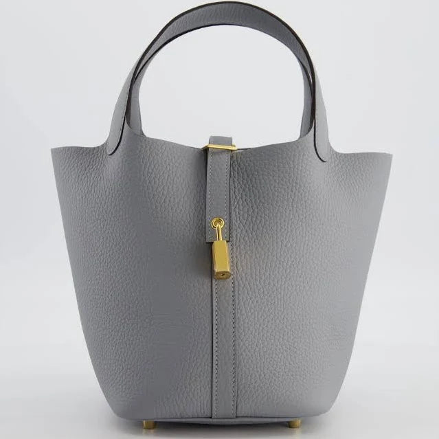 Hermès Picotin Lock 18 Bag in Gris Pantin Clemence Leather with Gold Hardware