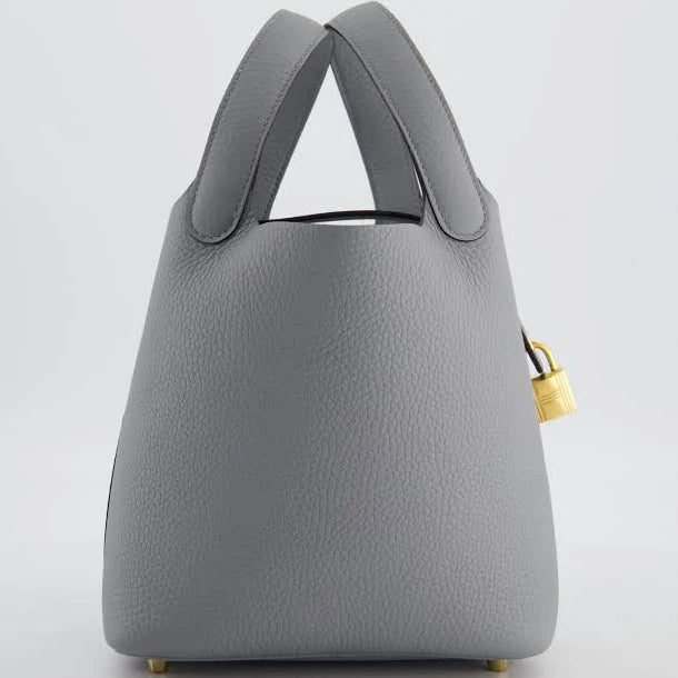 Hermès Picotin Lock 18 Bag in Gris Pantin Clemence Leather with Gold Hardware