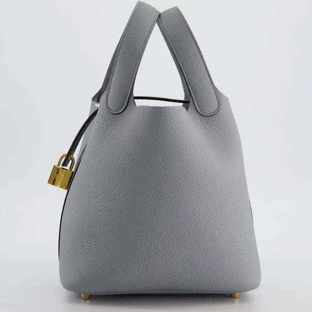 Hermès Picotin Lock 18 Bag in Gris Pantin Clemence Leather with Gold Hardware