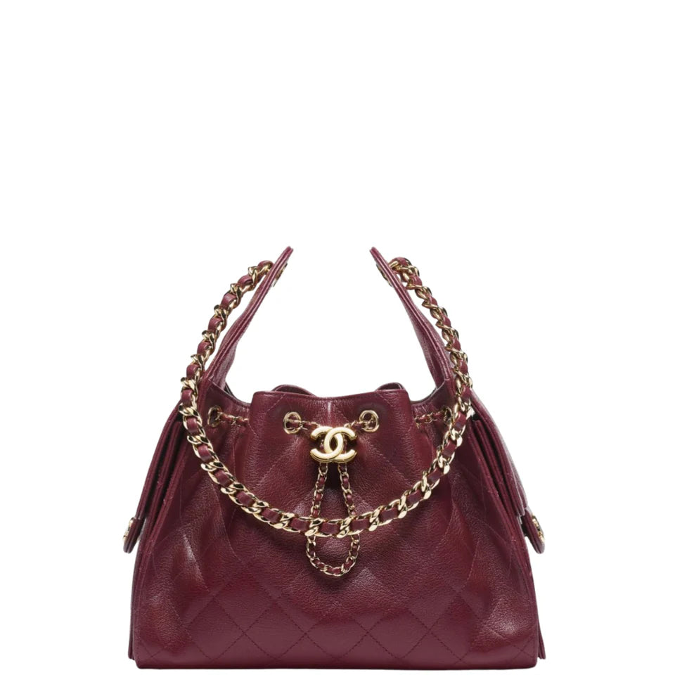 Chanel 25 Small Handbag Grained Shiny Calfskin & Gold-Tone Metal Dark Burgundy