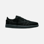 Load image into Gallery viewer, Travis Scott x Air Jordan 1 Low OG SP Black Phantom in black nubuck with reverse Swoosh and white stitching