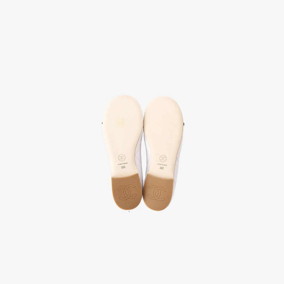 Chanel 2026 Coco Beach Cambon White and Black CC Logo Ballet Flats in Lambskin