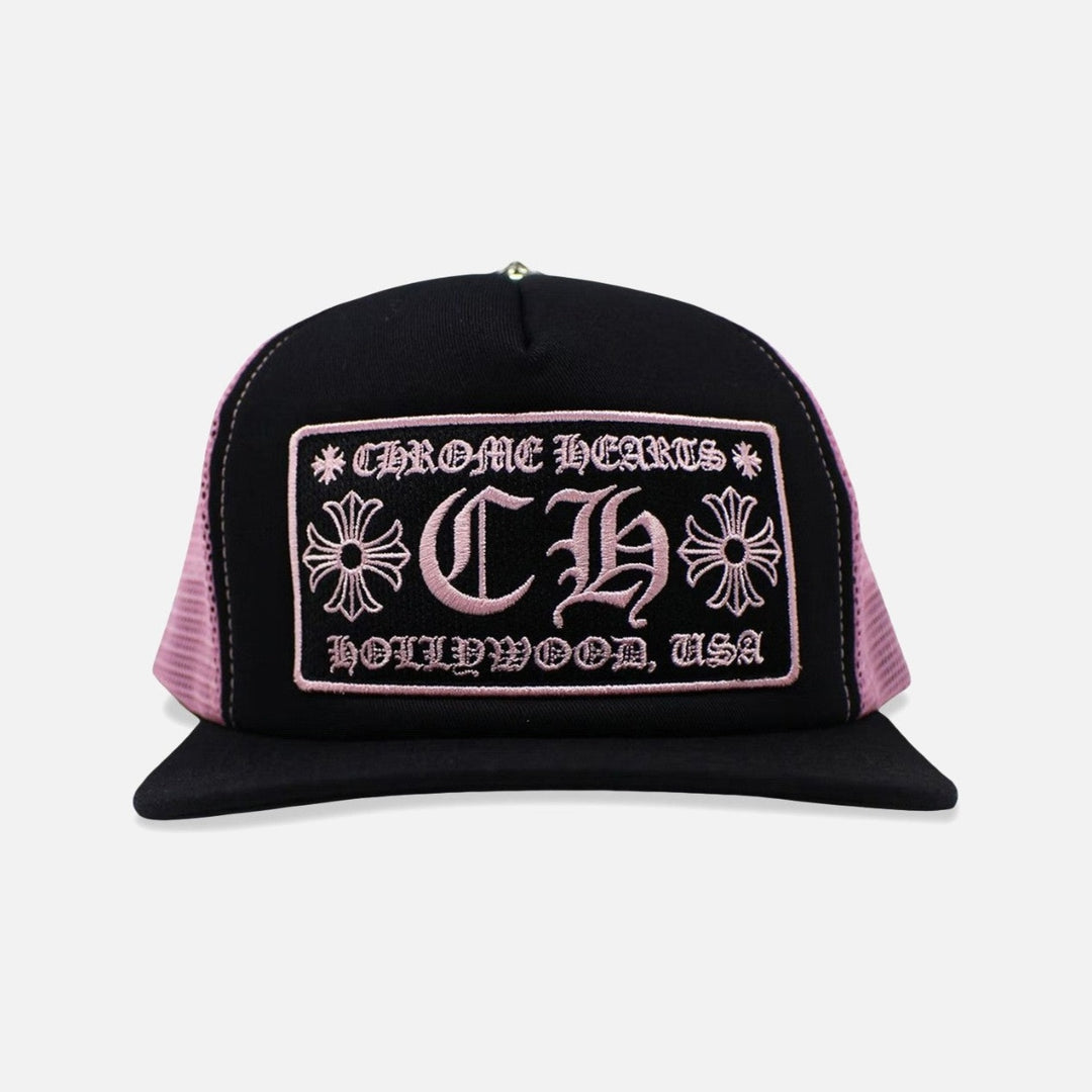 Chrome Hearts CH Hollywood Trucker Cap Black/Pink - front