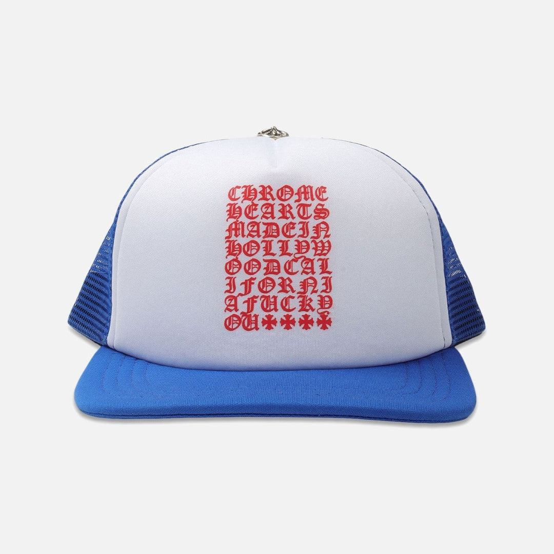 Chrome Hearts Eyechart Trucker Cap Blue/White/Red - front