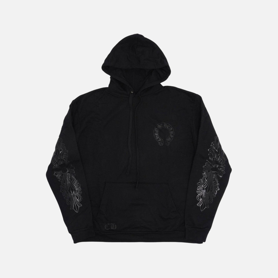 Chrome Hearts Glitter Floral Horseshoe Hoodie Triple Black - front
