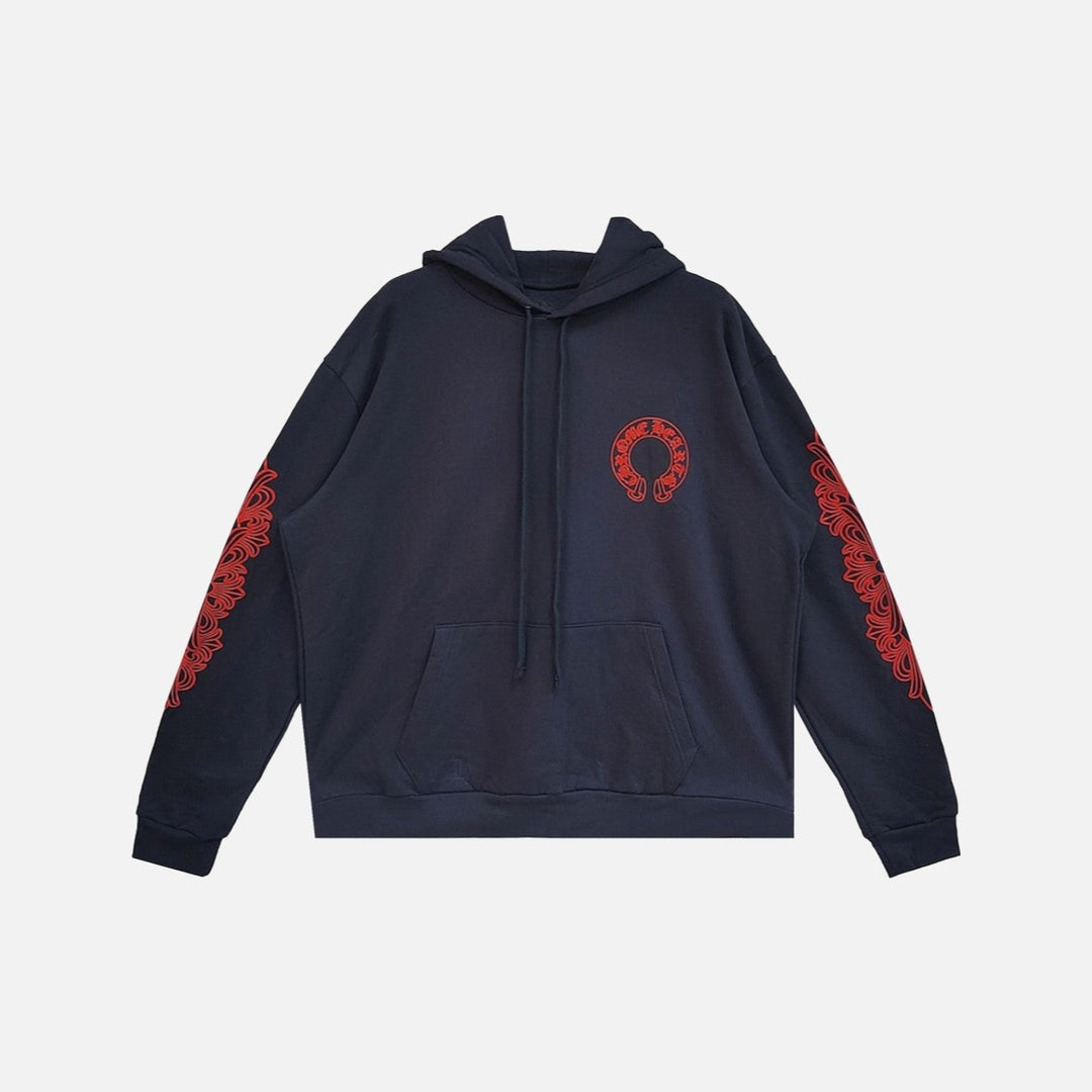 Chrome Hearts Horseshoe Floral Hoodie Navy/Red - front