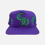 Load image into Gallery viewer, Chrome Hearts Leather Cross Patch CH Snapback Cap Purple/Green - front