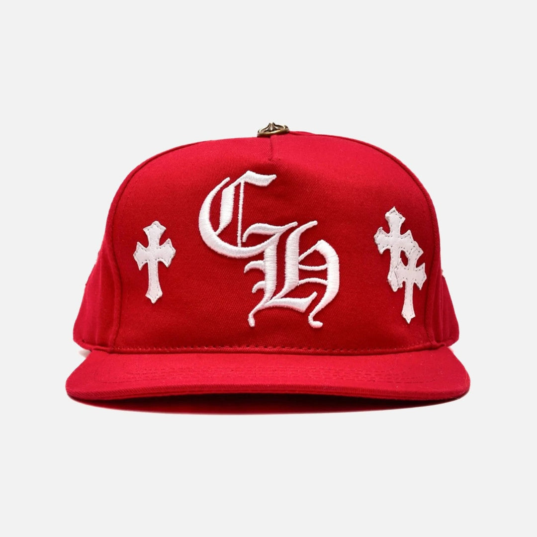 Chrome Hearts Leather Cross Patch CH Snapback Cap Red/White - front